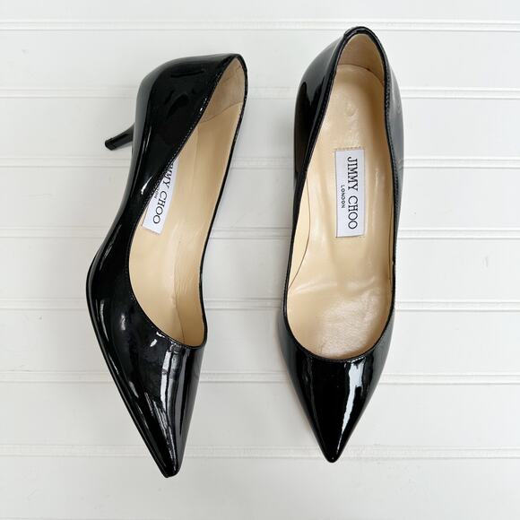 Jimmy Choo Aza Kitten Heel Pumps Patent Leather Black Anouk Pointed Toe 36.5 - Picture 8 of 14